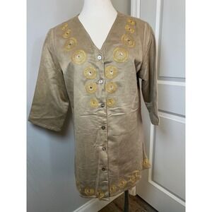 Vintage‎ Original Anthony Suede Look Embellished Tunic Top Women's M Tan